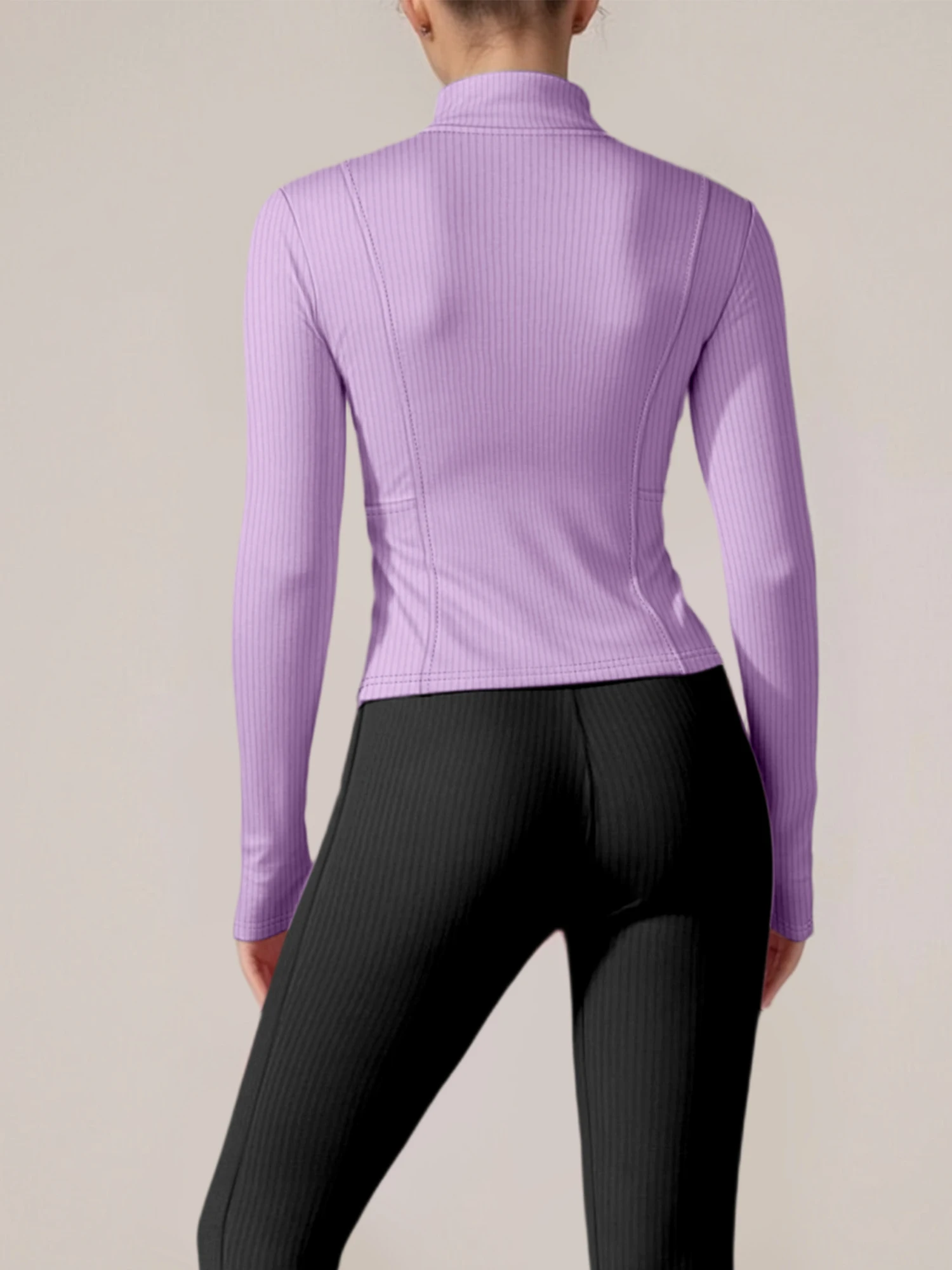Ladies Trendy Streetwear Rib Knit Full Zip Coat Cropped Long Sleeve Daily Casual Travel Outer Tops