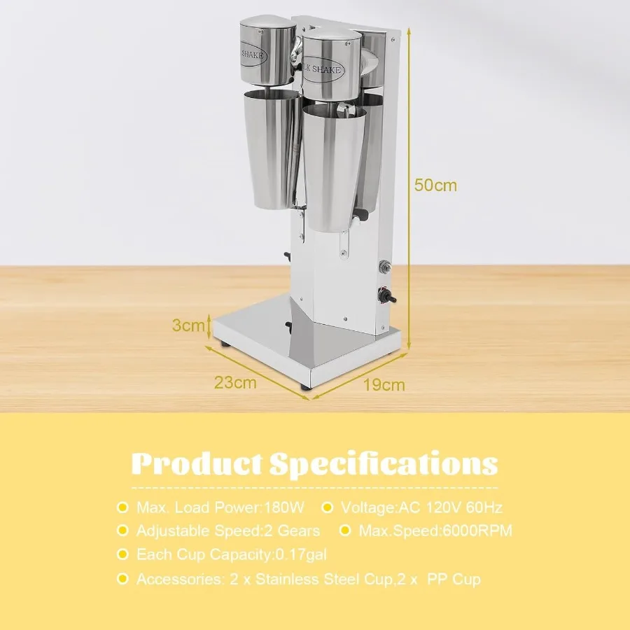Electric Milkshake Maker Commercial Stainless Steel Milk Shake Machine Drink Mixer Adjustable Speed Malt Maker Machine Smoothie