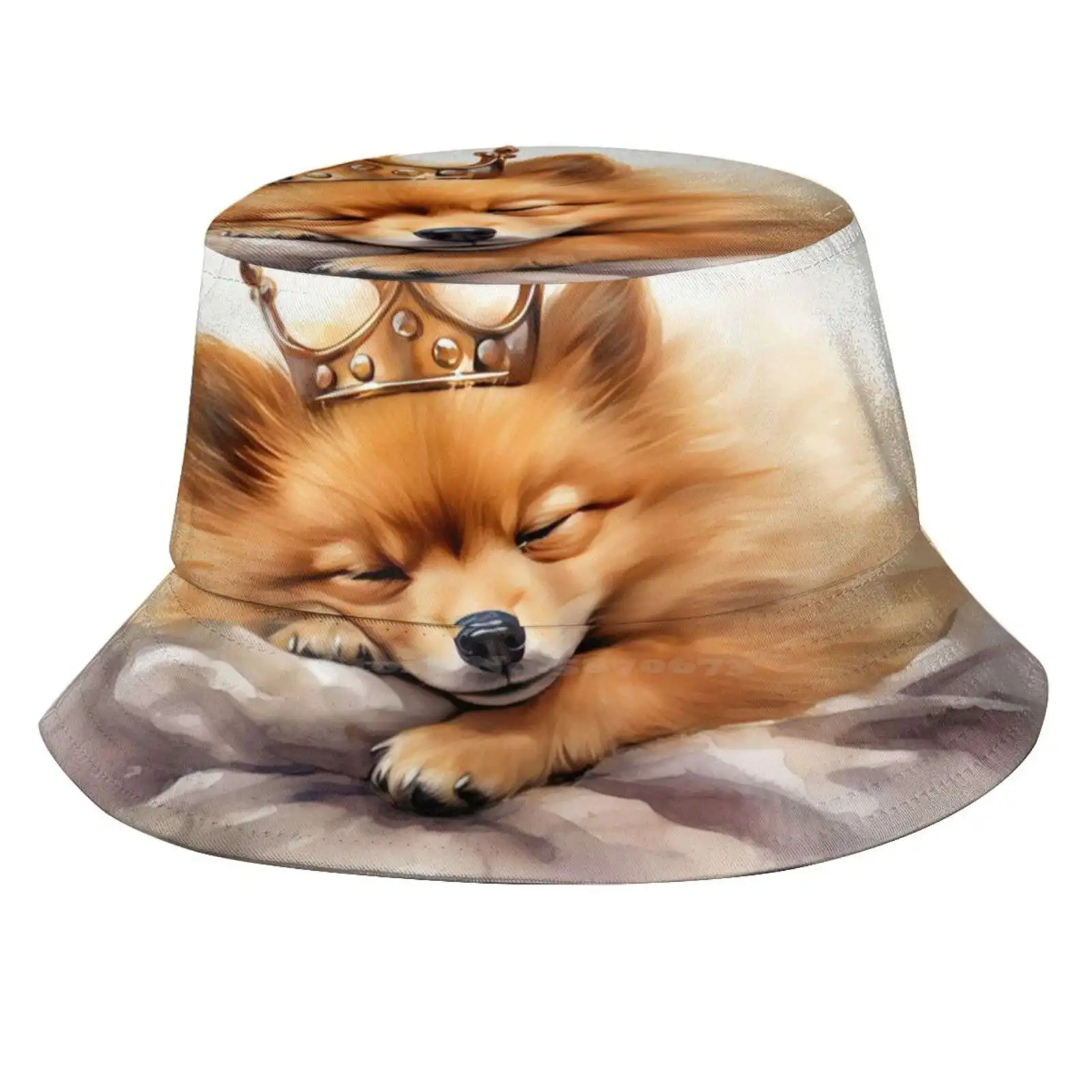 Pomeranian Princess Or Prince - Cute Watercolor Kingly Art Sun Cap Fisherman Hat Bucket Hats Pomeranian King Pom Pom With Crown