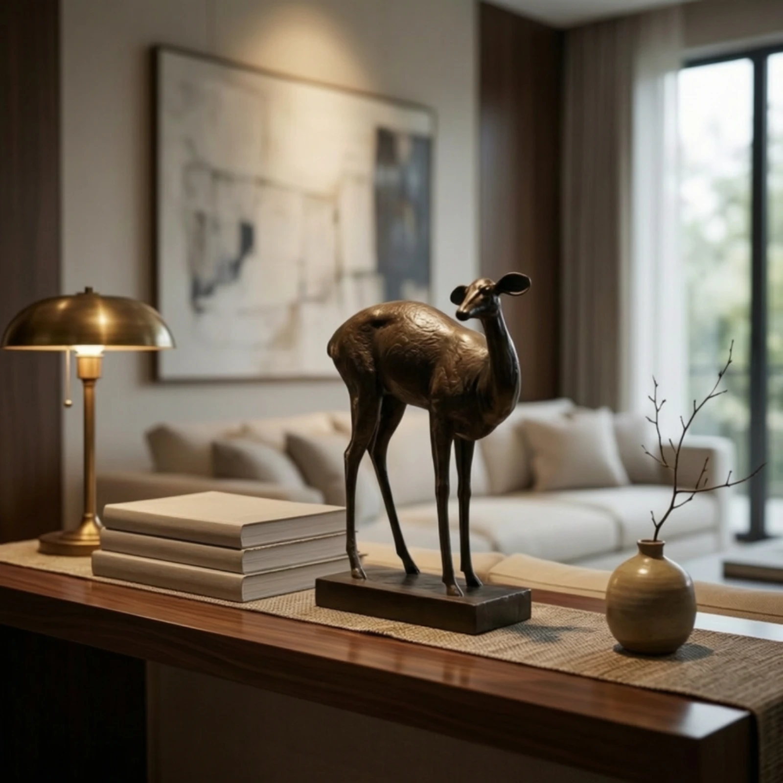 Deer Statue with Marble Base Modern Sculpture Ornament Minimalist Decor Polished for Home Decorators, Living Room, Console Table
