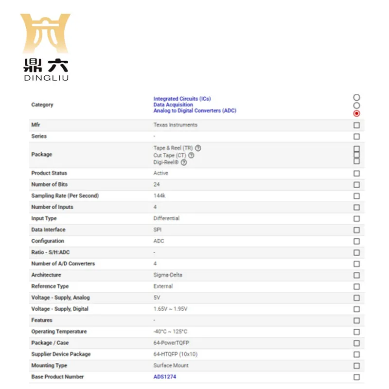 ADS1274IPAPT IC ADC 24BIT SIGMA-DELTA 64HTQFP  ADS1274IPAPT 24 Bit Analog to Digital Converter