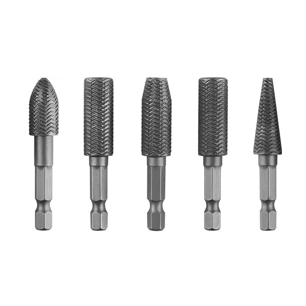 

5pcs Hex Shank Rotary Steel File Drill Bits Burrs Grinding Grooved Sanding Engraving Power Tool Parts 1/4" Hex (6.35mm)