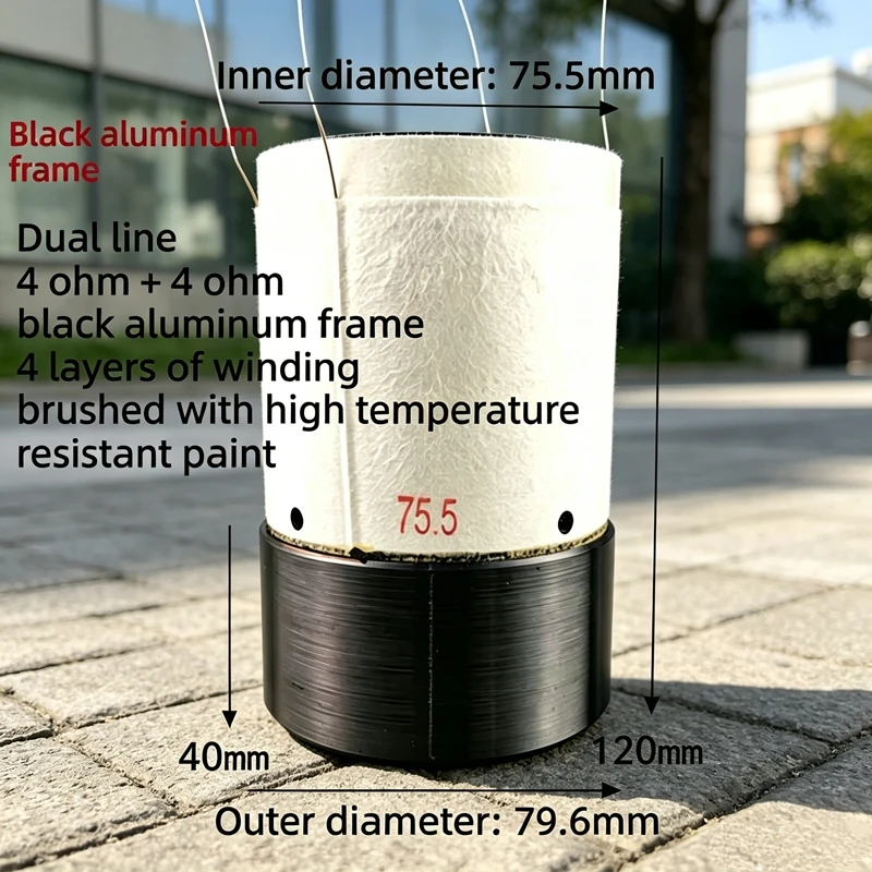1Pcs Bass Loudspeaker Speaker Drive Voice Coil 4 Layers Outlet 4 Ohm+4 Ohm 75.5mm  Skeleton:Black Aluminum