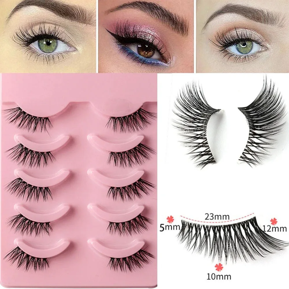5คู่3DขนตาปลอมธรรมชาติยาวWispies Reusableครึ่งขนตาปลอมLittle Dramatic Eyeแต่งหน้าเครื่องมือแต่งหน้าเครื่องมือ
