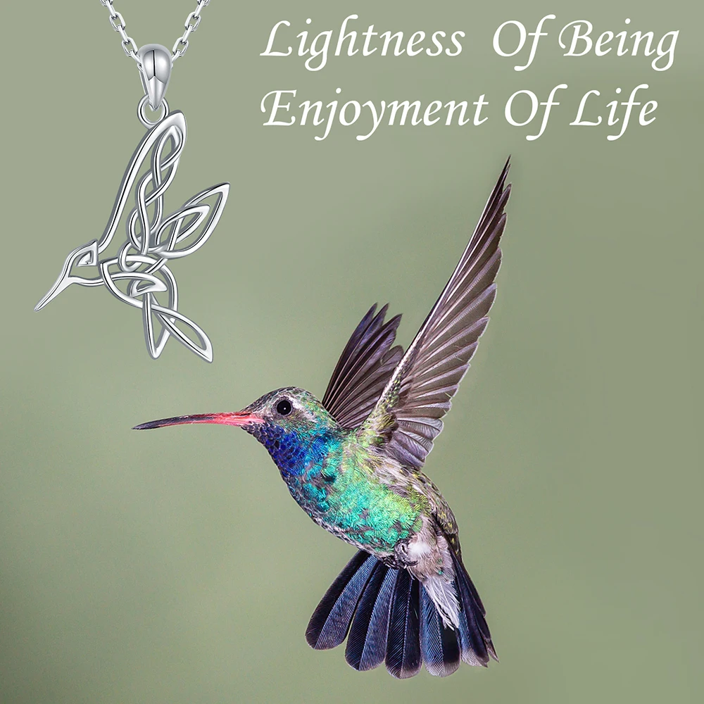 925 Sterling Silver Celtic Knot Hummingbird Pendant Lucky Animal Necklaces Jewelry Mother's Day Christmas Gifts for Women Girls