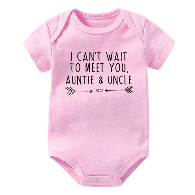 I Can\'t Wait to Meet You Auntie and Uncle Baby Announcement Bodysuits Boys Girls Romper Body Pregnancy Reveal Clothes