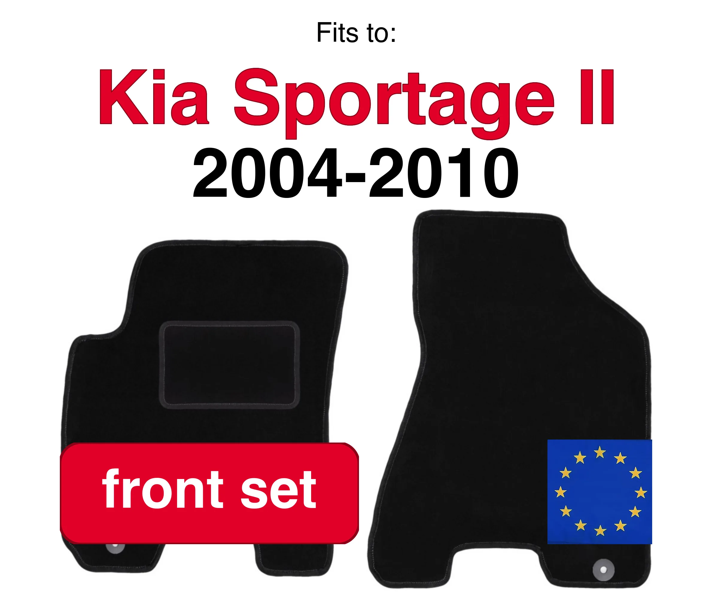 Auto velours vloermatten voor Kia Sportage II SUV (2004-2010) - Zwart (2 stuks) set auto vloermatten voor de voorkant van de auto