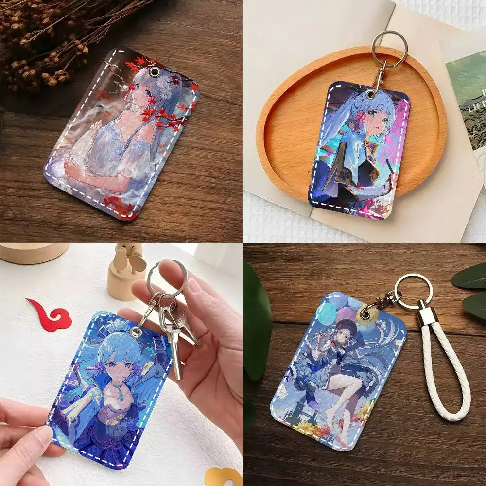 Kamisato Ayaka Anime Game Genshin Impact Card Wallet With Keychain Fashion Print Bank Card Protective Holder