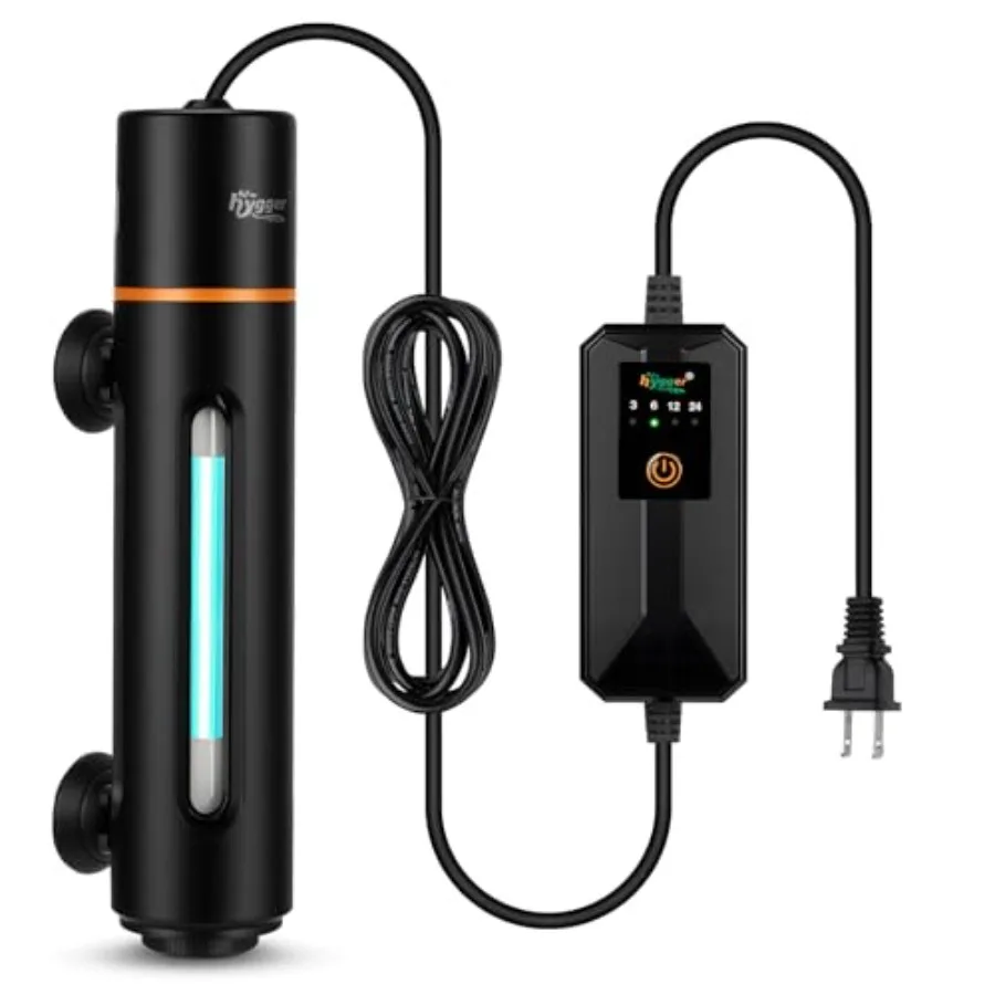 

11W Aquarium U-V Light with Timer, 360° Protective Shield Clean Lamp for Green Water and Algae, Amphibian Small U-V Light for 6