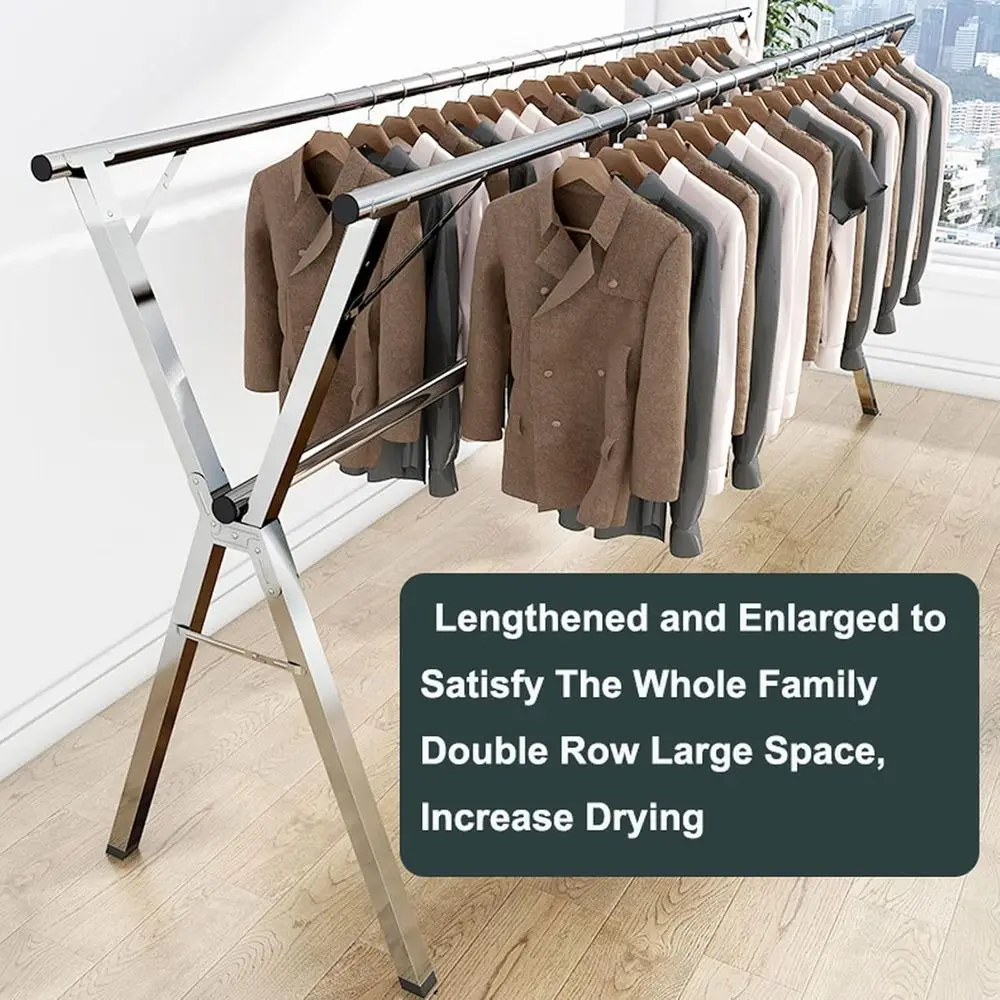 Adjustable Heavy-Duty Outdoor/Indoor Stainless Steel Clothes Drying Rack, Space-Saving, Extends to 2m