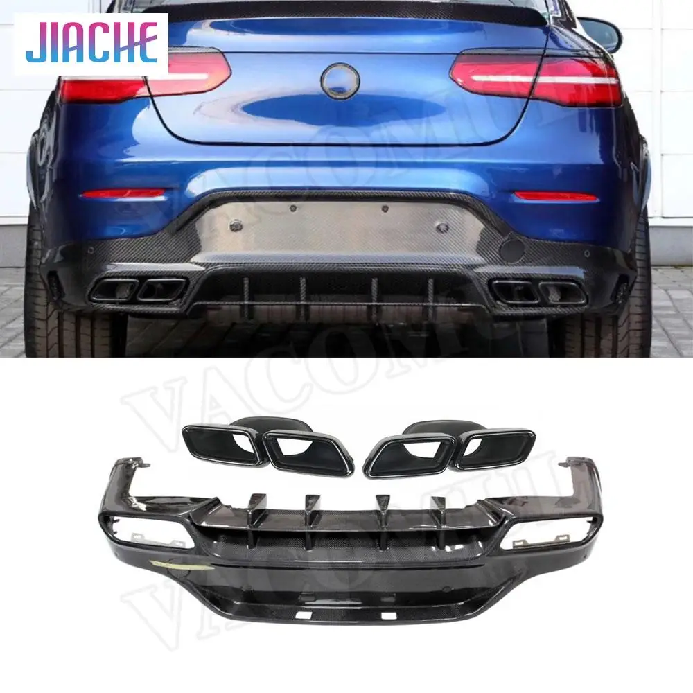 Carbon Fiber Rear Bumper Lip Diffuser with Exhaust Tips for Mercedes Benz GLC C253 Coupe Sport GLC300 GLC250 GLC63 2017-2019