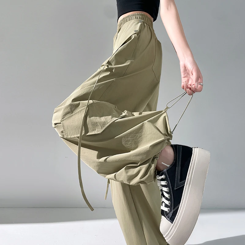 

Summer 2026 Women's Casual High Waist Wide Leg Pants Quick Dry Straight Cut Two-Way Wear Workwear Long Trousers Fashionable L...