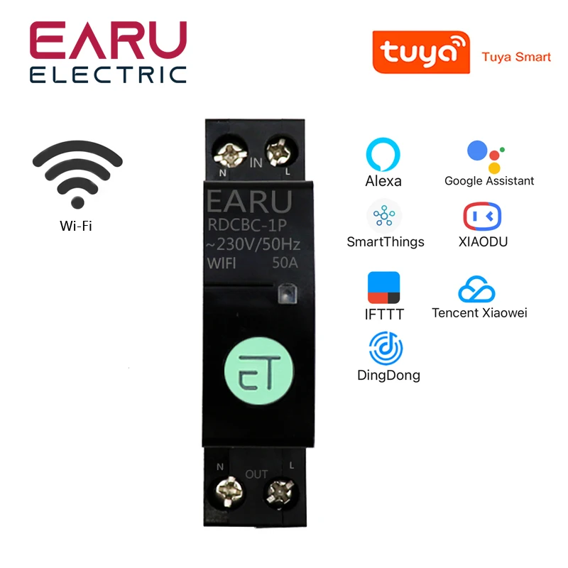 1P+N WiFi Circuit Breaker Time Timer Relay Switch Smart Home House Voice Remote Control by TUYA APP for Amazon Alexa Google Home