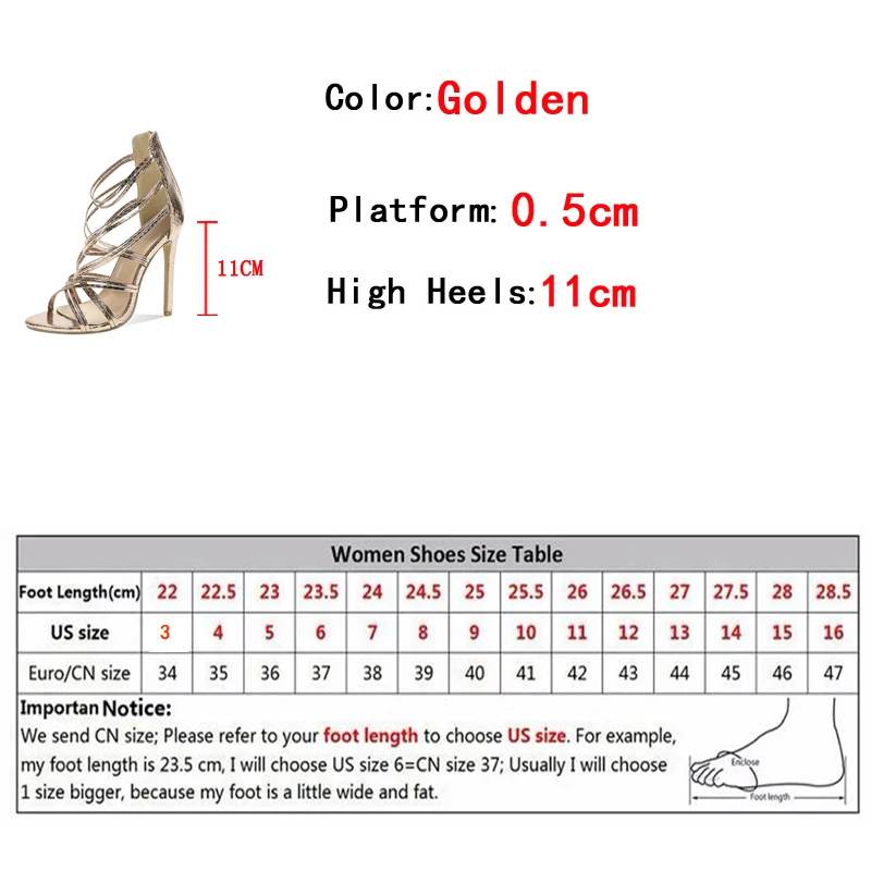 New Sexy Open Toe High Heels Women Sandals Fashion Golden Narrow Band Zip Slides Summer Party Stripper Shoes Sandalias