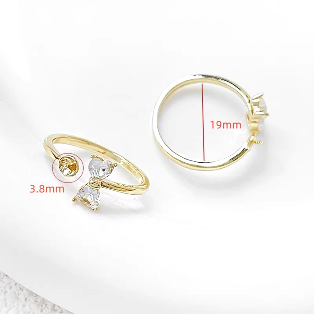Brass Coated Gold Zircon Inlaid Bow Ring Holder DIY Makes Fashionable Jewelry Semi-finished Product Accessory Materials