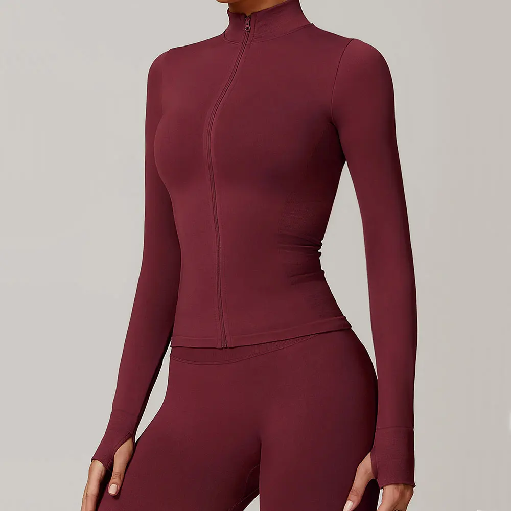 Seamless Long Sleeve Sports Jacket Women Zip Fitness Yoga Shirt Gym Top Activewear Running Coats Workout Clothes For Cycling