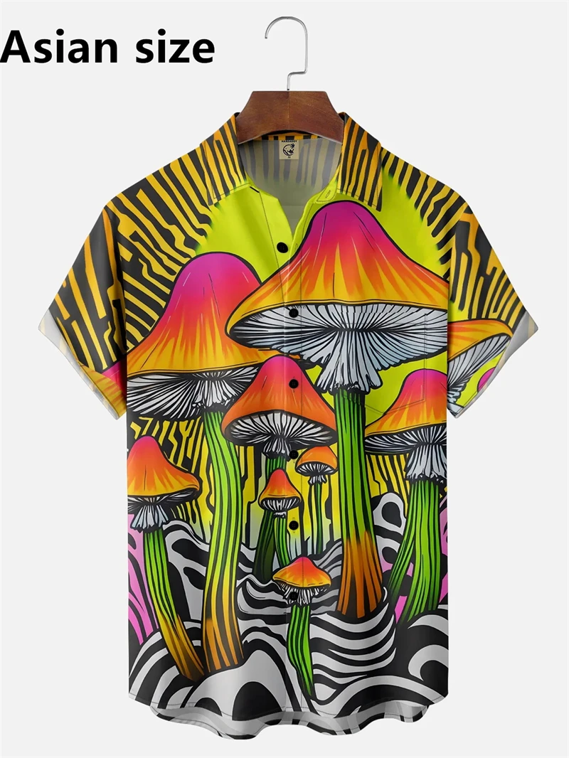 

3D Printed Magic Mushroom Hawaiian Shirts Men Clothes Abstract Graphic Plants Beach Shirt Trippy Short Sleeve Male Tops Blouse
