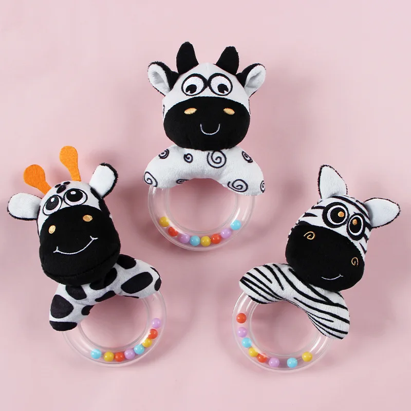 New Baby Hand Ringed Baby Rubber Ring Round Hand cranked Cartoon Animal Ringing Toy