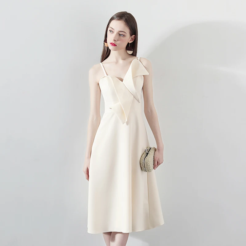 

Champagne Satin Party Birthday Dress for Women Sexy Spaghetti Straps A Line Evening Dresses Light Luxury Formal Occasion Dresses