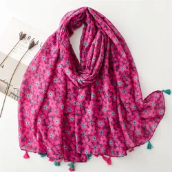 2024 Designer Brand Women Scarf Classical Print Lady Shawls Cotton Feeling Soft Oversize Hijabs Neck Headband Tassel Foulard