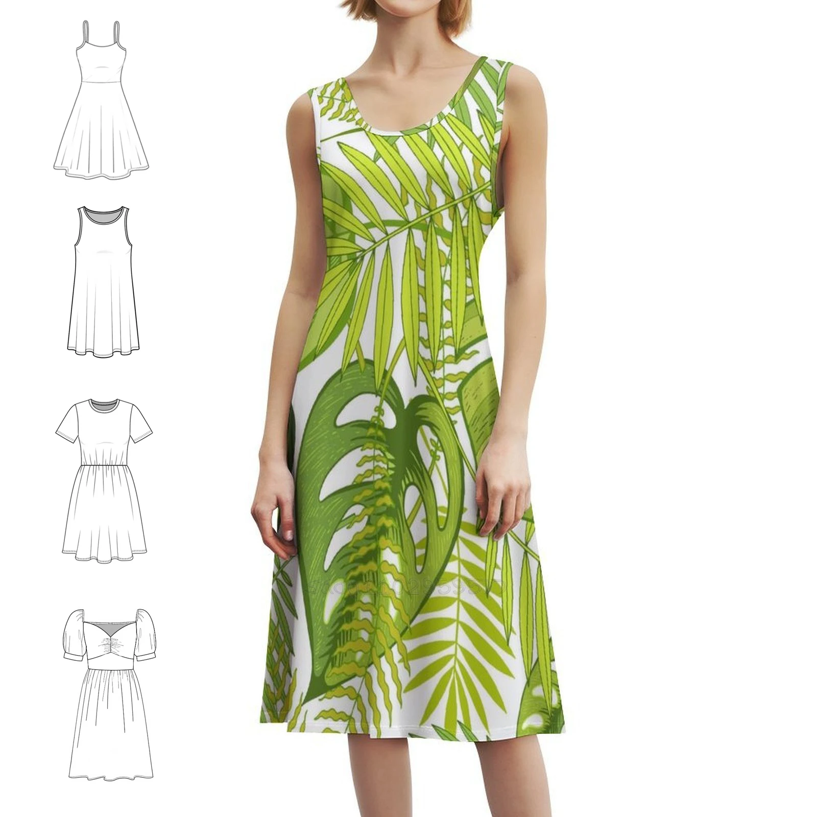 فستان صيفي استوائي يترك على شكل قلب فستان أنيق للحفلات الصيفية للنساء الاستوائية الاستوائية الغريبة النخيل Monstera