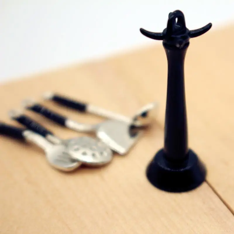 Jouet de jeu de simulation pour enfants, maison de poupée, ustensile de cuisine, cuillère suspendue verticale, spatule, ensemble de cuillères, modèle Miniature, accessoire de cuisine, 6 pièces