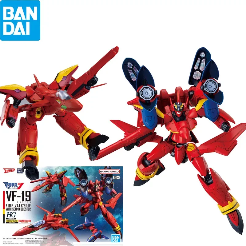 Bandai In Stock Original HG 1/100 VF-19 CUSTOM FIRE VALKYRIE WITH SOUND BOOSTER Anime Action Figures Assembly Toys Gift For Kids