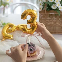 Five Inch Number 0-9 Gold Cake Toppers Foil Balloons Party Balloons Mini Cupcake Topper for Wedding Birthday Party Decorations