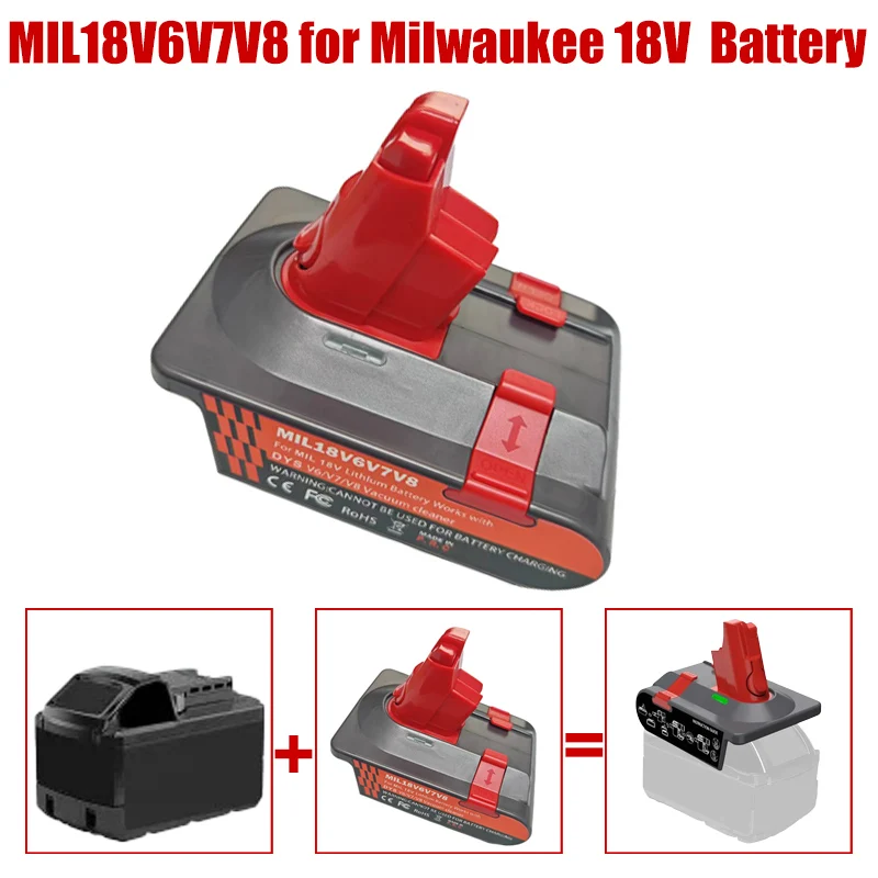 

Адаптер-адаптер для аккумулятора 3-в-1 MIL18V6V7V8 для литиевой батареи Milwaukee 18 В, конвертер для пылесосов Dyson V8 V7 V6