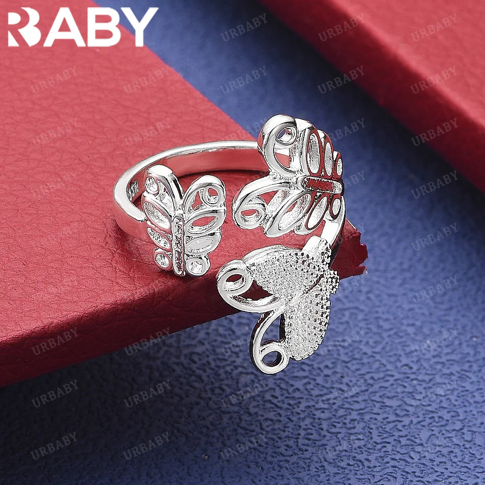 

URBABY 925 Sterling Silver Three Butterflies Open Ring Fashion Jewelry Charm Grace Noble Wedding Accessories