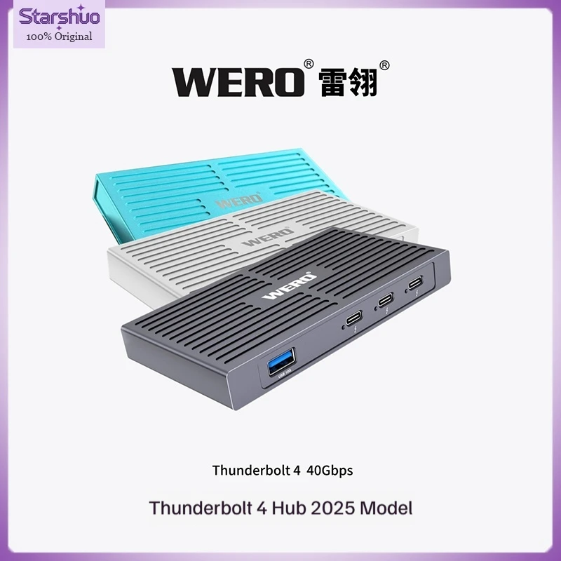 

WERO Thunderbolt 4 JHL8440 Hub, совместимый с компьютерами Thunderbolt 5/4/USB4, 2025, полностью алюминиевый корпус, обратная зарядка PD, обработка на станке с ЧПУ
