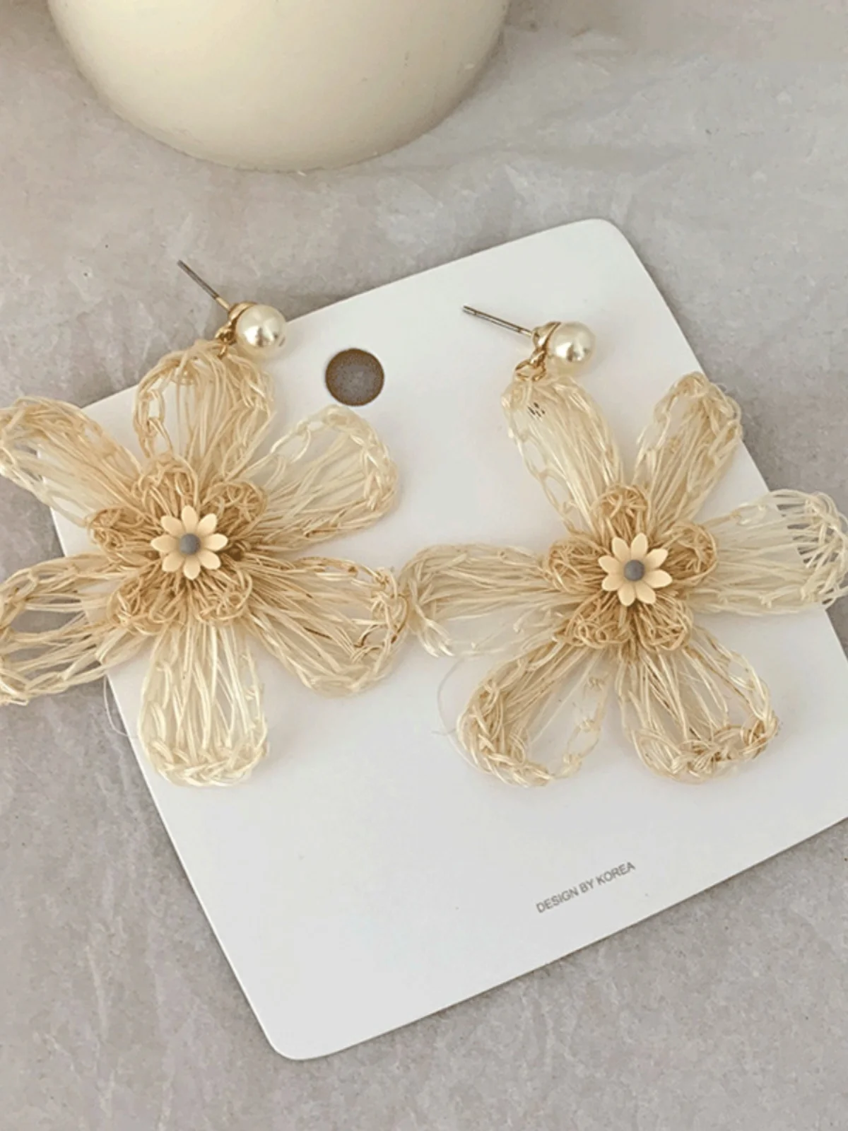 Handmade rattan flower earrings femininity vintage Mori earrings sweet stud earrings Korean Internet celebrity