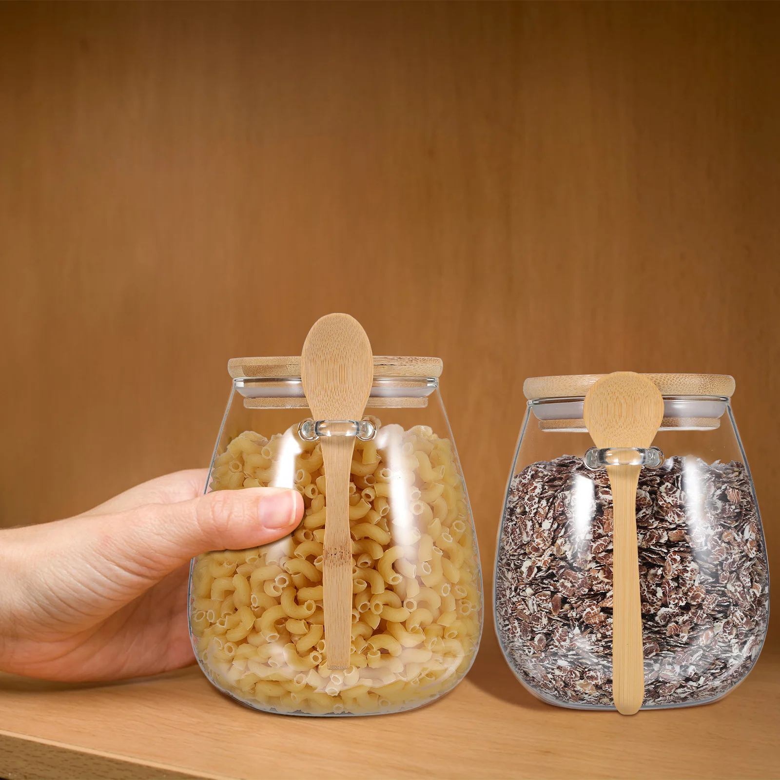 

3Pcs Tea Jars Glass Jar Spoon Set Different Sizes Kitchen Storage Canisters Glass Containers Lids Tea Jar Jars with Spoons