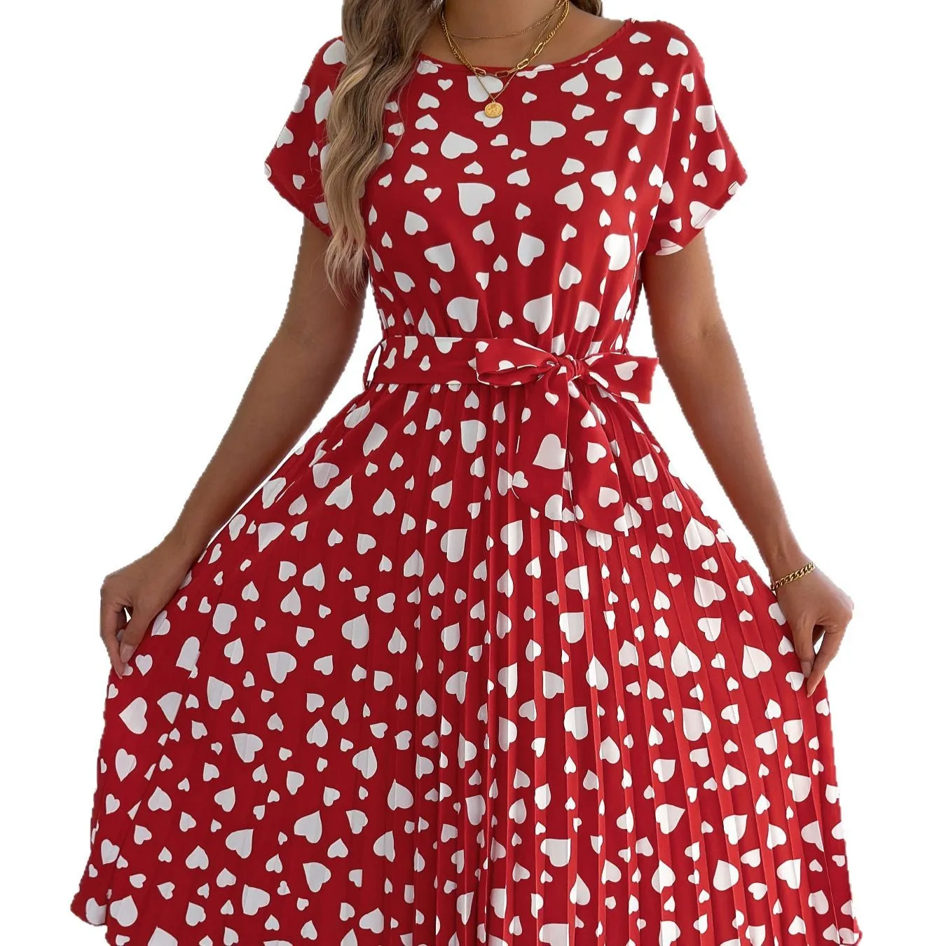 فساتين نسائية قصيرة الأكمام 2025 فستان صيفي بطيات الخصر D dlhie Sukienki Vestidos De Robe L Femmes Vacaciones