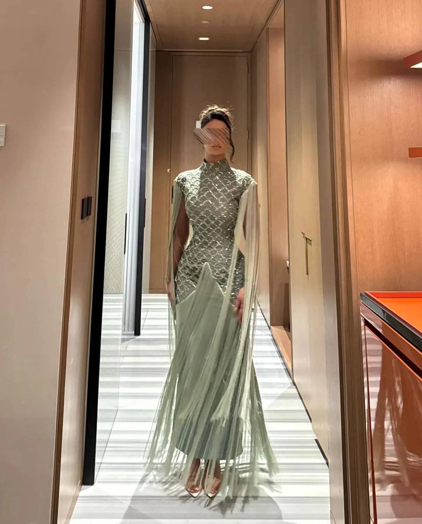 Sansa Customized Elegant Sage Green Tulle Formal Dresses High Neck Lace Applique Tassel Evening Gowns Vestidos De Noche 2026 image 2