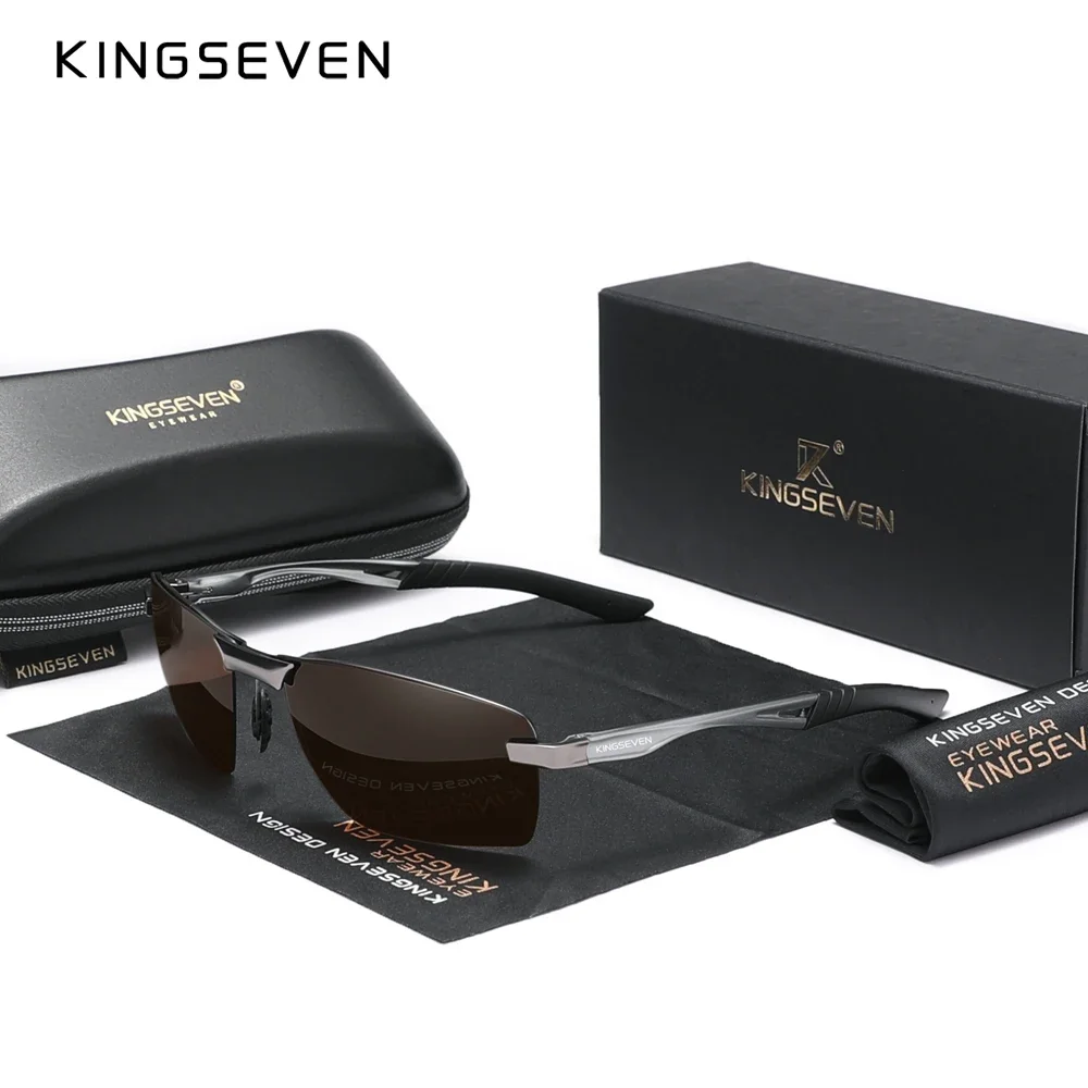 KINGSEVEN Brand Upgrade Fashion Men\'s Aluminum Sunglasses Polarized Rimless Simple Design Driving Sun Glasses Brand Men UV400
