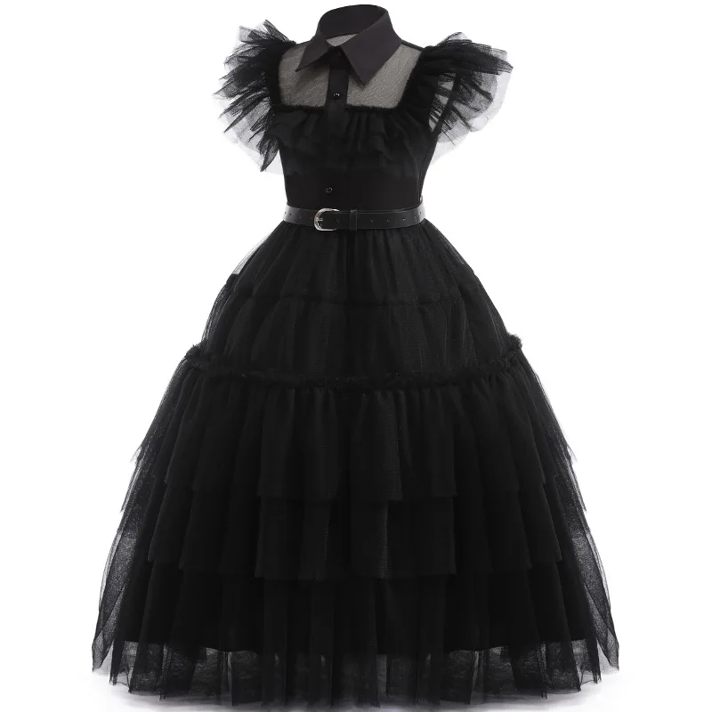 Wednesday Addams Cosplay Dress for Girl Kids Movie Wednesday Cosplay Costumes Black Gothic Dresses Halloween Party Women Clothes