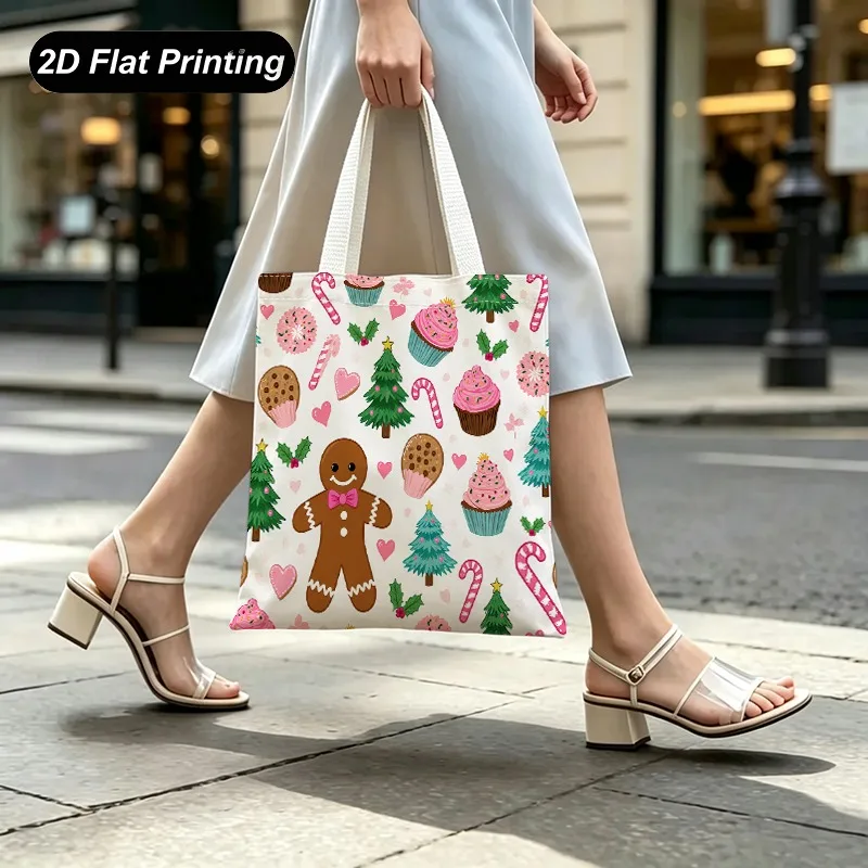 1PC【Tote Bag】2DFlat effect，Cute-themed printed tote bag，Large-capacity casual style，Adapted shopping、Daily Commute