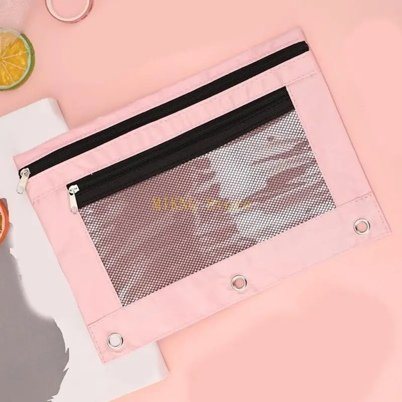 펜 가방 더블 지퍼 펜 파우치 3 반지 바인더 펜 케이스 케이스 파일 가방 펜슬 가방 최고의 판매