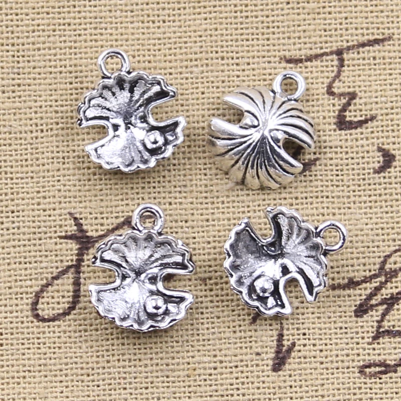 30pcs Charms Pearl Mussel Shell 15x13x6mm Antique Silver Color Pendants DIY Making Handmade Tibetan Findings