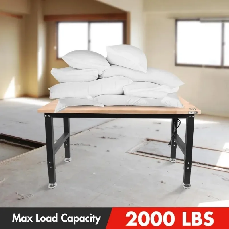 محطة عمل متينة من الخشب المطاطي، طاولة عمل من الخشب الصلب بسعة تحميل 2000 رطل مع منافذ طاقة #3