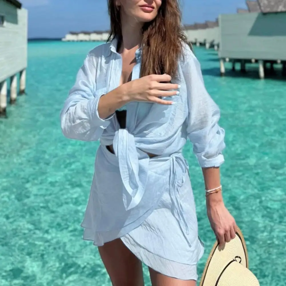 قميص صيفي واقي من الشمس، بلوزة شيفون رفيعة ومنظور أنيق، بلوزة هاراجوكو الكورية شفافة من خلال بلوزة فضفاضة غير رسمية