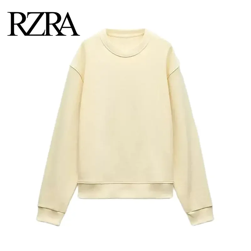 RZRA2024 autumn and winter new women's clothing solid color simple basic versatile loose long-sleeved round neck sweatshirt