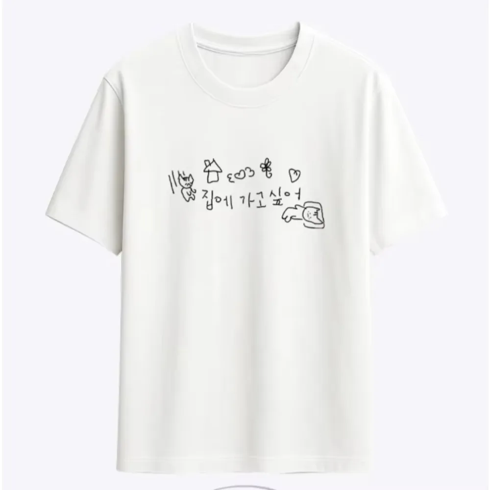 Korean Cute Cat Happy Life Doodle Short-sleeved Printed T-shirt Top Men Women Kawaii Line Art Cat Meme Graphic Casual Streetwear