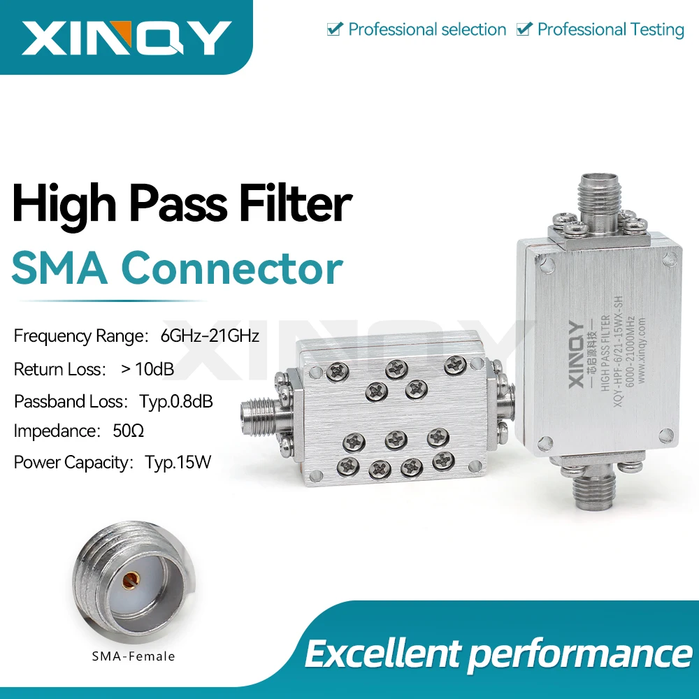 Xinqy Sma Female High-Pass Filter 6-21G/15W Rf Coaxial Filter 50Ω Test