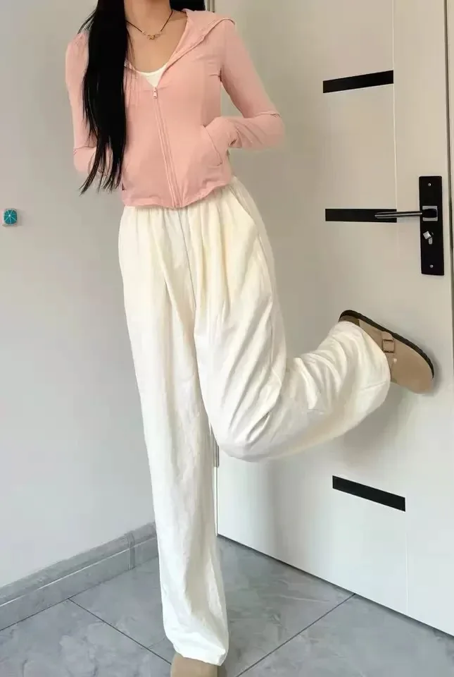 Pantalon à jambes larges irrégulier pour femme, en mousseline de soie, coupe Baggy, salon moderne, doublure polaire, velours gaufré, doublure Sherpa superposée, hiver