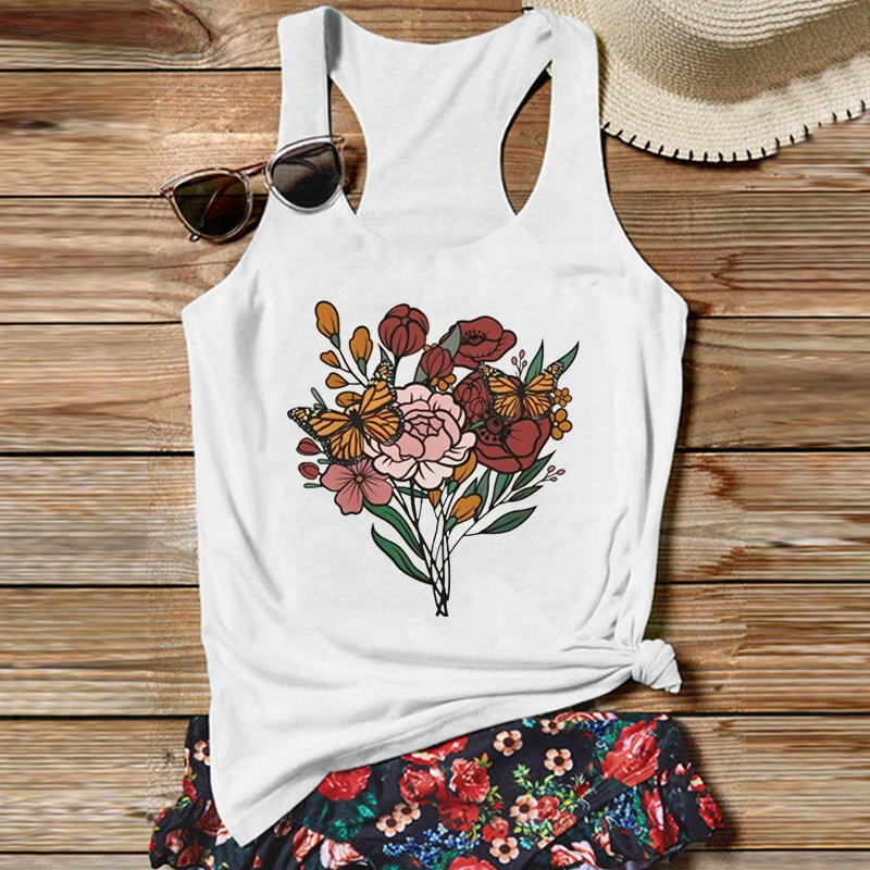 

Womens Tops Vintage Style Floral Cute Tops Floral White Top Women Clothing Butterfly Tank Top Pink Goth S