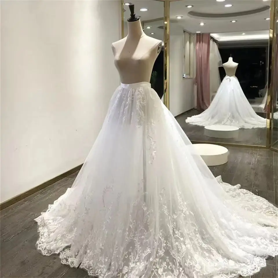 Appliques di pizzo di lusso su misura gonna rimovibile da sposa con treno staccabile per abiti da sposa Overskirt