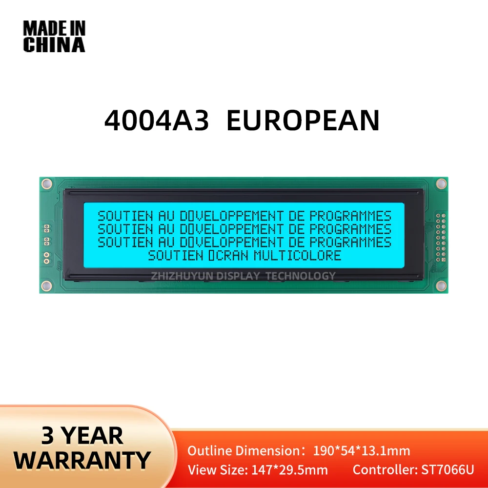 Ice Blue Light LCD Module Display Screen, personagem europeu, texto preto, 190*54*13.1mm, 4004A3, vendas diretas da fábrica