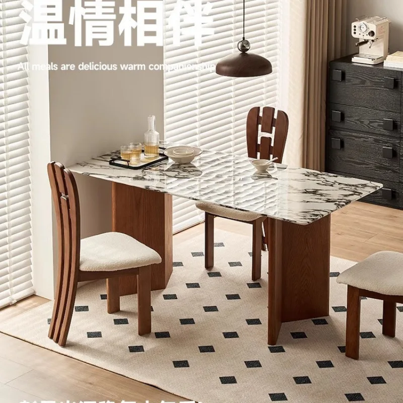 

YY Nordic medieval rock slab dining table French retro table rectangular eating table small apartment home high sense